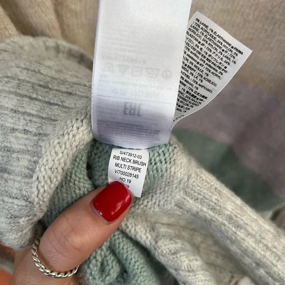 Gap Gray Purple Multi Stripe Knit Rib Neck Turtleneck Sweater Womens Medium - Picture 8 of 9
